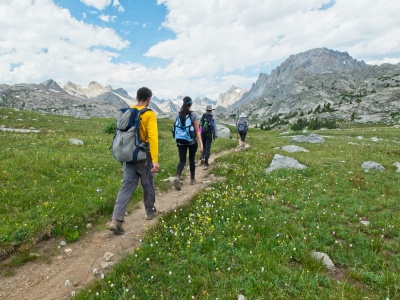 Diane leads the group on an afternoon day hike into Titcomb Basin wind river range titcomb basin