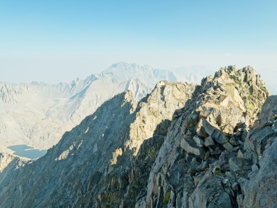 Balcony Peak, Disappointment Peak, and Excitement Peak in line on the ridge palisades