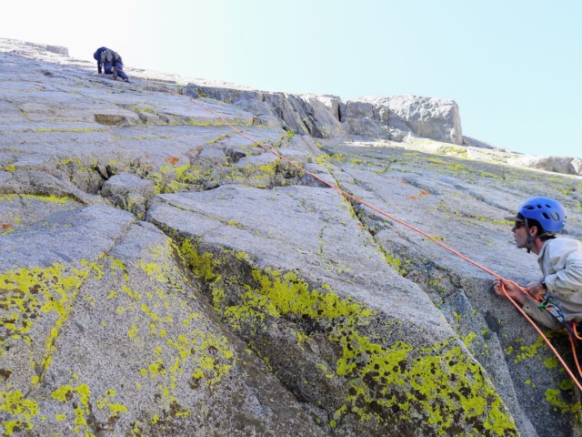 I belay as Jeff leads up the class 4 ramp. Photo credit: Craig mountaineering