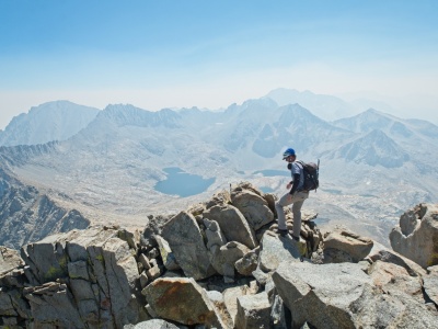 Craig scrambles along the Sierra Crest as we look for a way down onto the north face sierra crest