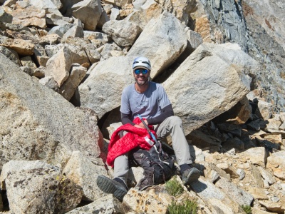 Craig pulls out a warmer layer on the windy Sierra Crest sierra crest