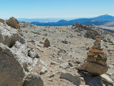 A series of cairns mark the path up and down Mount Langley mount langley