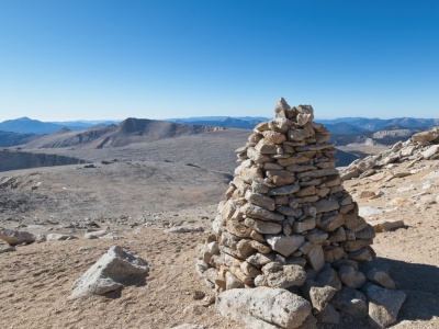 The path to the summit of Mount Langley is marked by these enormous cairns mount langley