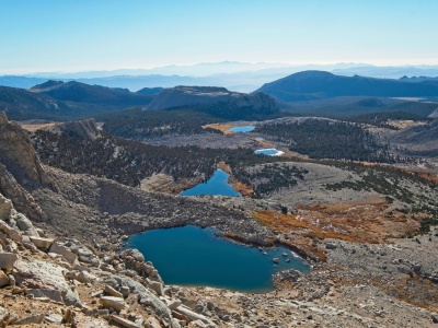 High Lake, Long Lake, and the South Fork Lakes glisten in the sun mountain lakes