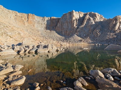 High Lake sits just below these sheer cliffs high lake