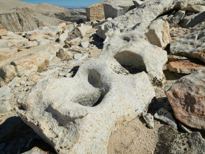 Some of the rocks on the Sierra Crest are weathered in strange ways by the wind and by water geology