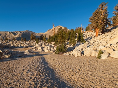 A nice easy trek through packed sand with Cirque Peak in the distance sierra nevada