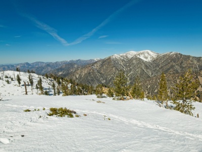 I'm treated to a nice view of Mount Baldy (San Antonio) as I trek across the ridge mount baldy