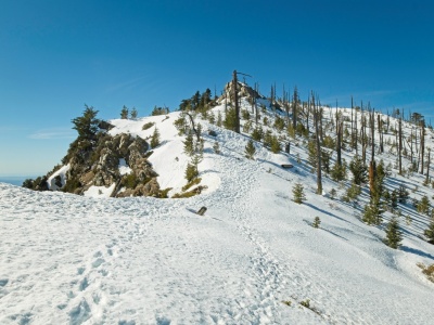 The footprints stay pretty close to the ridge crest ontario peak trail