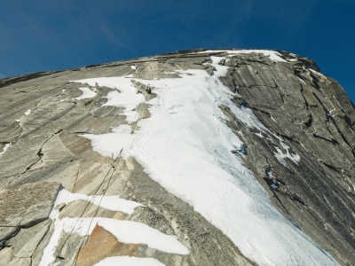 The climbers don't attempt to climb past the second ice patch half dome