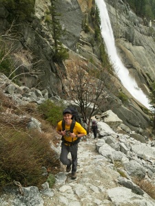 Josh and Kim hiking up the trail past Nevada Falls yosemite nevada falls