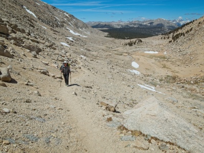 A steep trail climbs through the sand sierra nevada mountains
