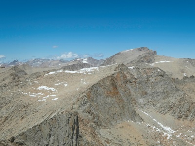 Looking north, Mount Newcomb is in the foreground with Mount Whitney behind it mount whitney