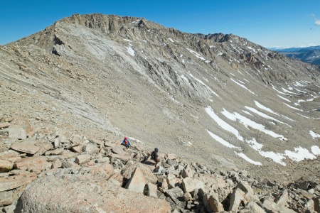 To reach Mount Chamberlin we must first descend a thousand feet mountain climbing