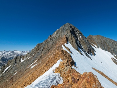 As luck would have it, I don't have to deal with the snow except for a few small patches! red and white mountain