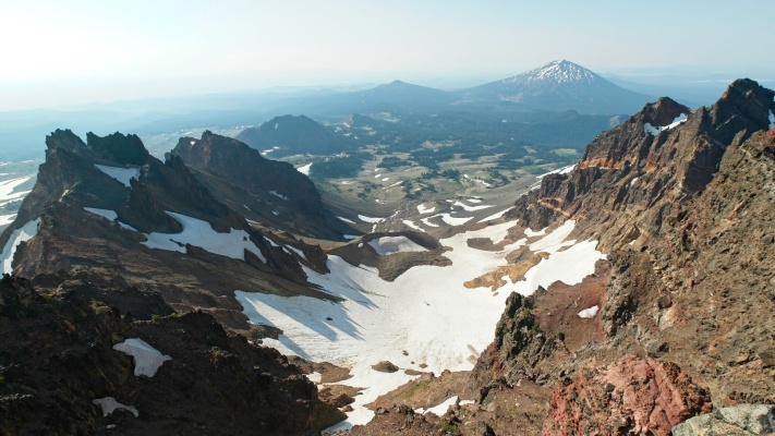 Looking down into the caldera from the summit of Broken Top broken top