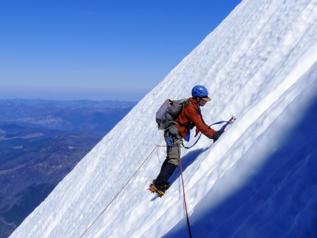 I traverse across the snow. Photo credit: Craig mount jefferson mountaineering