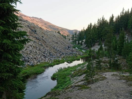 The creek meanders below the lava field fall creek