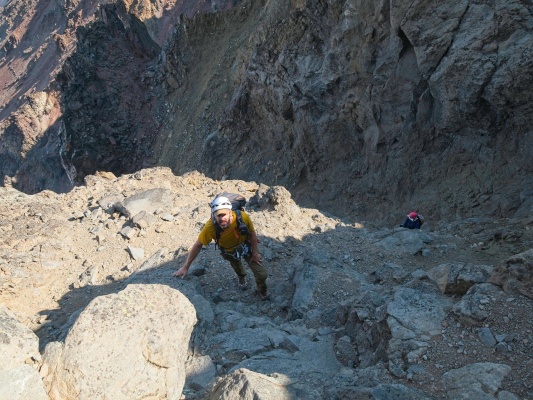 Craig and Linda scramble up the top of the bowling alley north sister bowling alley