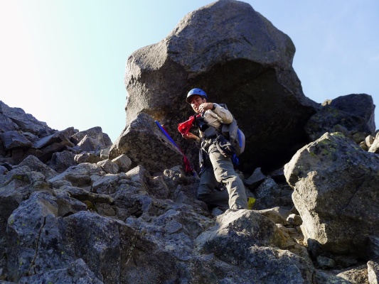 The rappel station above the bowling alley. Photo credit: Craig north sister climbing