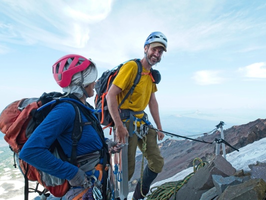 Craig and Linda at the start of the snow traverse north sister traverse