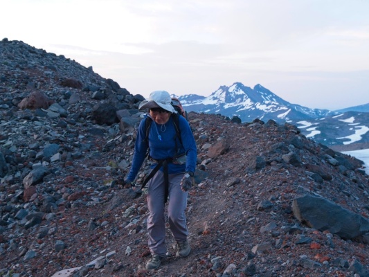Linda hikes along the moraine glacial terrain