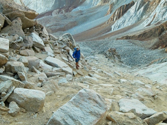We descend through sand and loose rocks - it's tedious but much faster than traversing the ridge again mount humphreys
