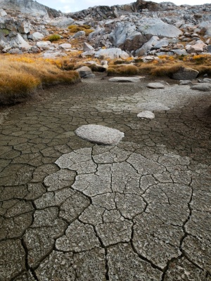 A dry pond down near the largest of the Barrett Lakes mad patterns
