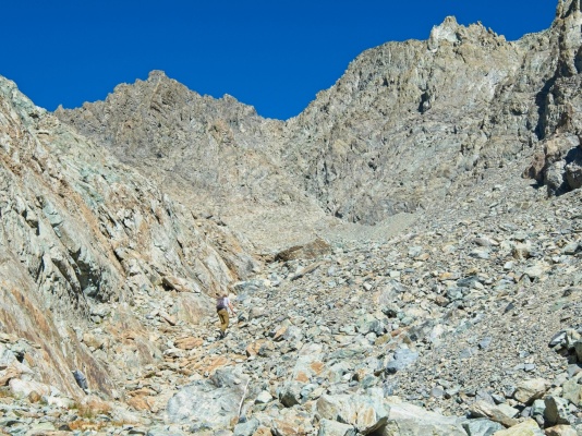 Our route up Twin Peaks follows this barren gully to the ridge twin peaks gully