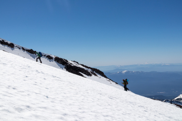 Josh and I trudge up the slope toward Helen Lake - photo credit: Jack mount shasta mountaineering