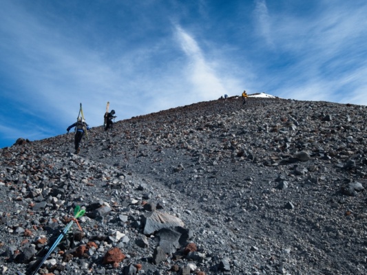 I wouldn't say hiking through the scree is any more miserable than the snow mount shasta misery hill