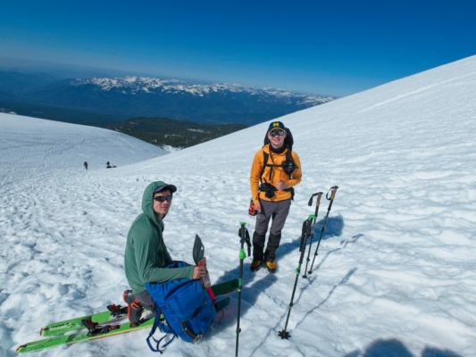 Josh and Jack pose during a snack break mount shasta avalanche gulch