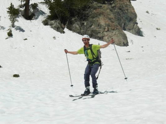 Alix zooms down the canyon ski mountaineering