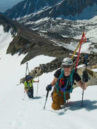 Erica and Alix climbing up the south ridge of Mount Gould mount gould ski mountaineering