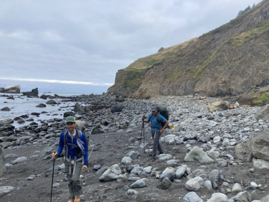 Myself and CK hiking along the beach; photo credit: Alex lost coast trail
