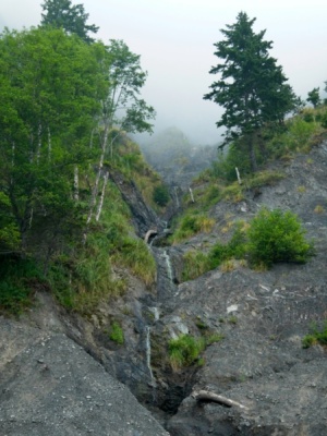 A little cascade dropping through the cliffs to the beach lost coast trail