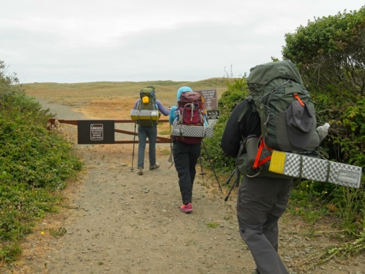 Alex, Kim, and CK hiking out toward Mattole Beach lost coast trail