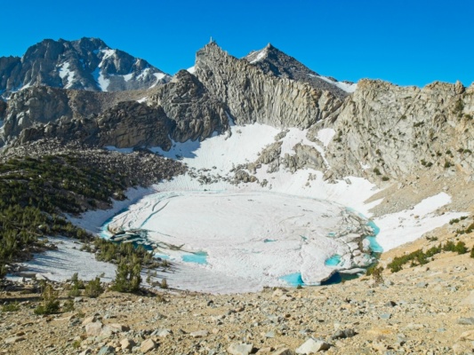 Big Pothole Lake is mostly full of snow! big pothole lake