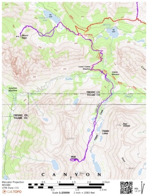 Routes to Mt Bago and West Vidette kearsarge topo map