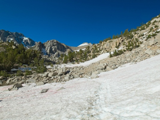 There's still a little snow covering the trail below Big Pothole Lake kearsarge trail snow
