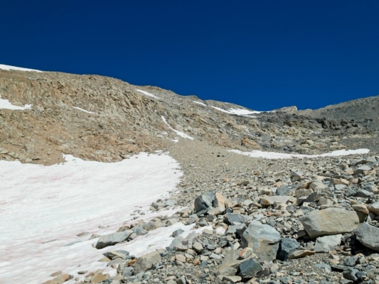 Looking up at Mount Rixford from the southeast basin; I intend to scramble up the solid, rocky rib ahead mount rixford
