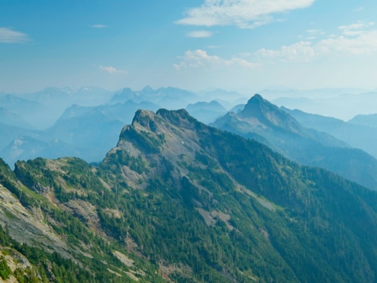 Smoky haze and ridges from the trail cascades