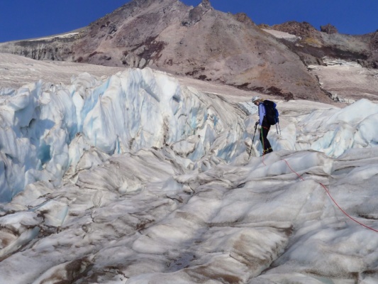 Finding a way up onto the glacier is our first challenge. Photo credit: Craig B. cool glacier