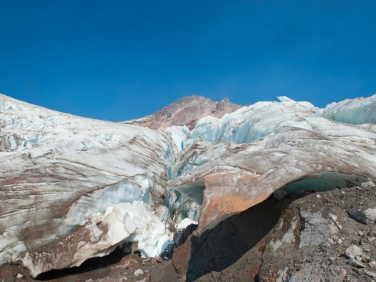 We reach a complex, broken-up edge of the Cool Glacier cool glacier