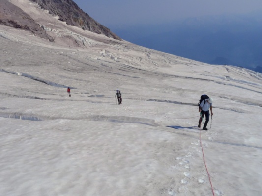 Our rope team spread out on the Cool Glacier. Photo credit: Craig B. cool glacier