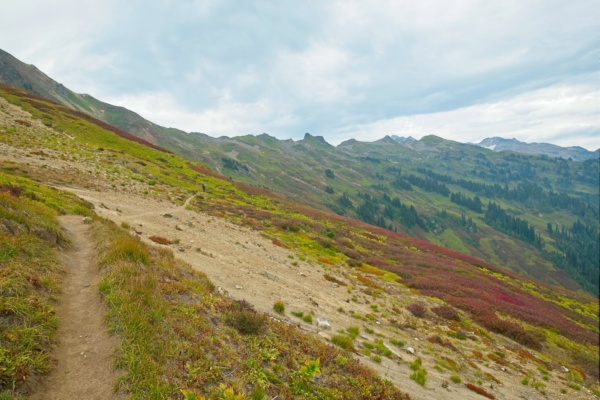 The trail continues along the hillside with some ups and downs glacier peak trail
