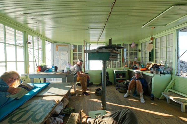 Dagmar, Craig B, and Andrew R in the lookout (Craig J is off to my right) three fingers lookout