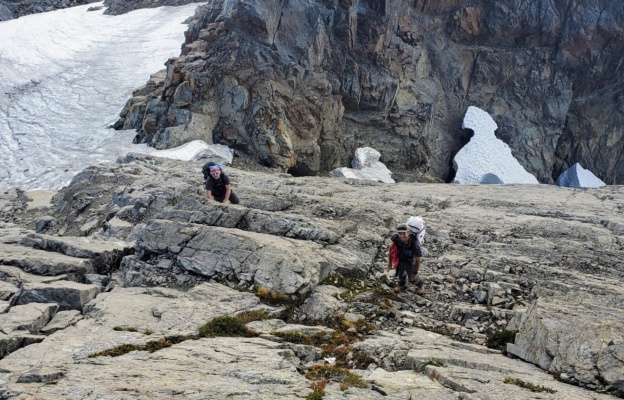 Craig J and I scramble up some class 3 rock. Photo credit: Craig B. three fingers lookout