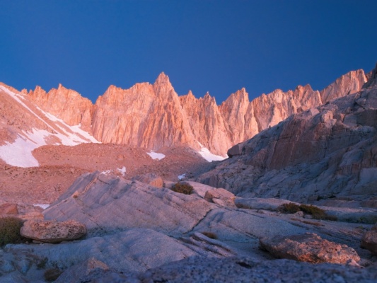 Blue hour light illuminates Mount Muir mount whitney trail
