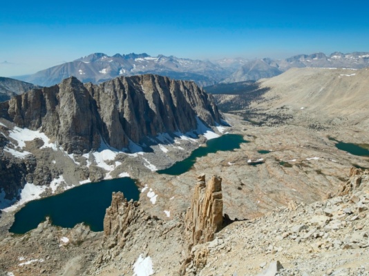 Looking down on the Hitchcock Lakes and Guitar Lake from the Whitney Trail mount whitney trail